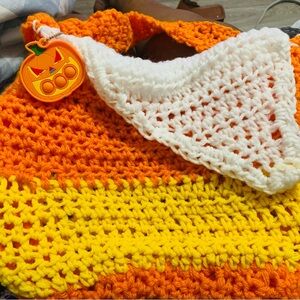 Orange and Yellow Crochet Bag with White Accent